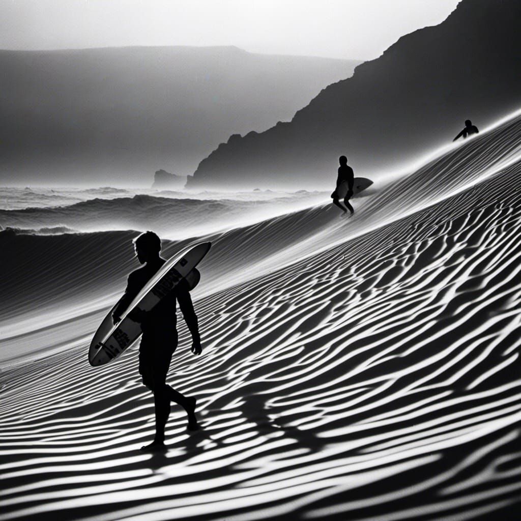 Synthwave Surfers in Glitch Art Black and White