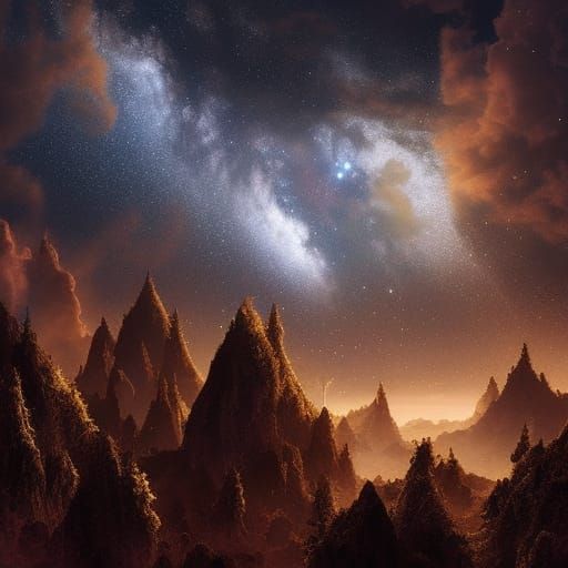 Meteors Light Up Night Sky: Digital Matte Painting