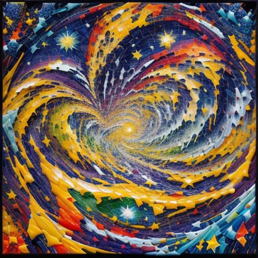 Starry Night: Rustic Mosaic in Neo-Impressionist Style