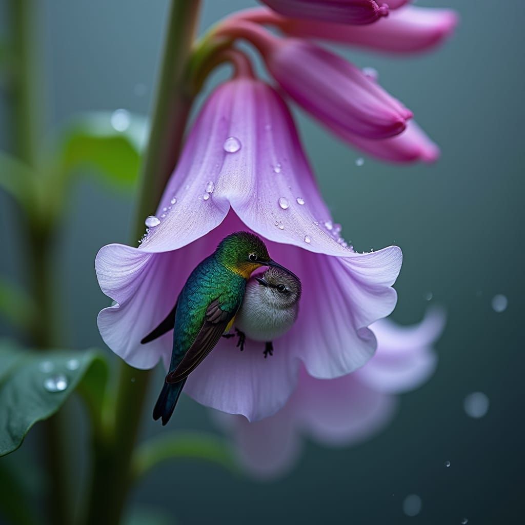 Hummingbirds Nestled in Gladiolus Bloom: Nature Photography
