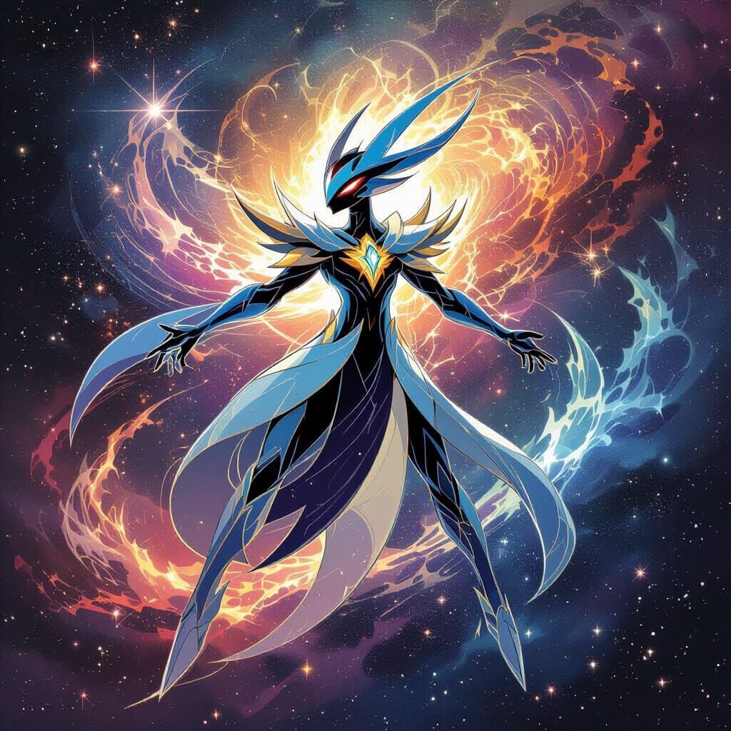 Cosmic Deity Arceus in Dynamic Comic Art Style