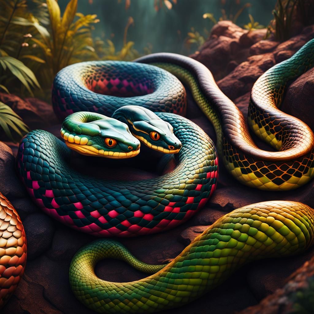 Colorful Snakes in Detailed Matte Painting