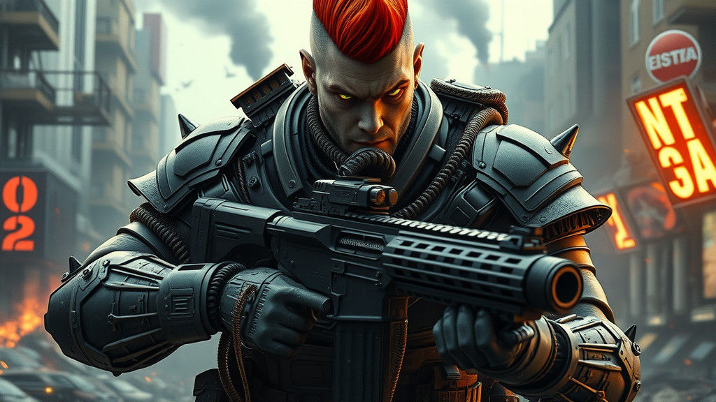 Mutant Warrior in Cyberpunk Cityscape, Hyperrealistic Detail