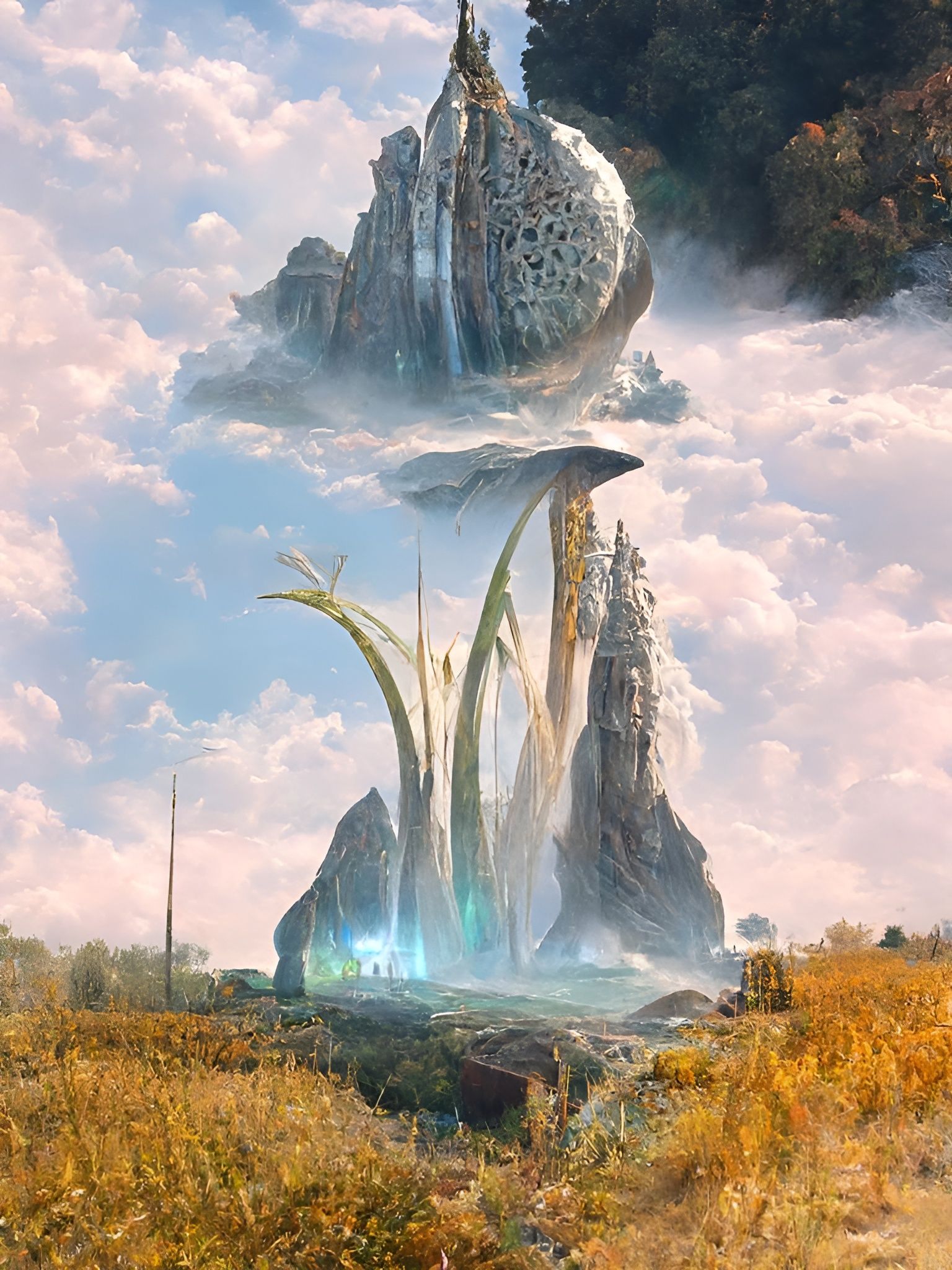 Alien Spaceship Over Cornfield Valley with Portal