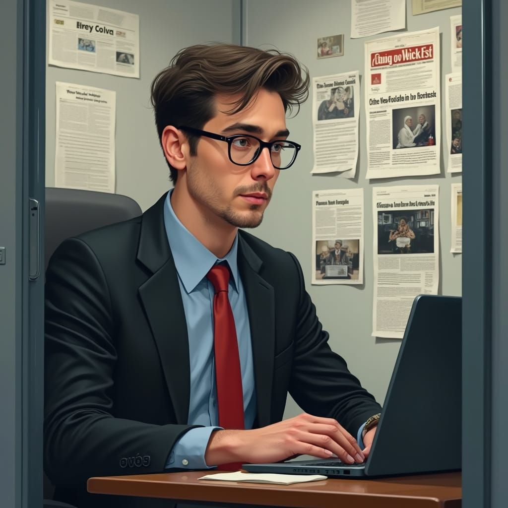 Hyperrealistic Portrait of a Man Working in Cubicle