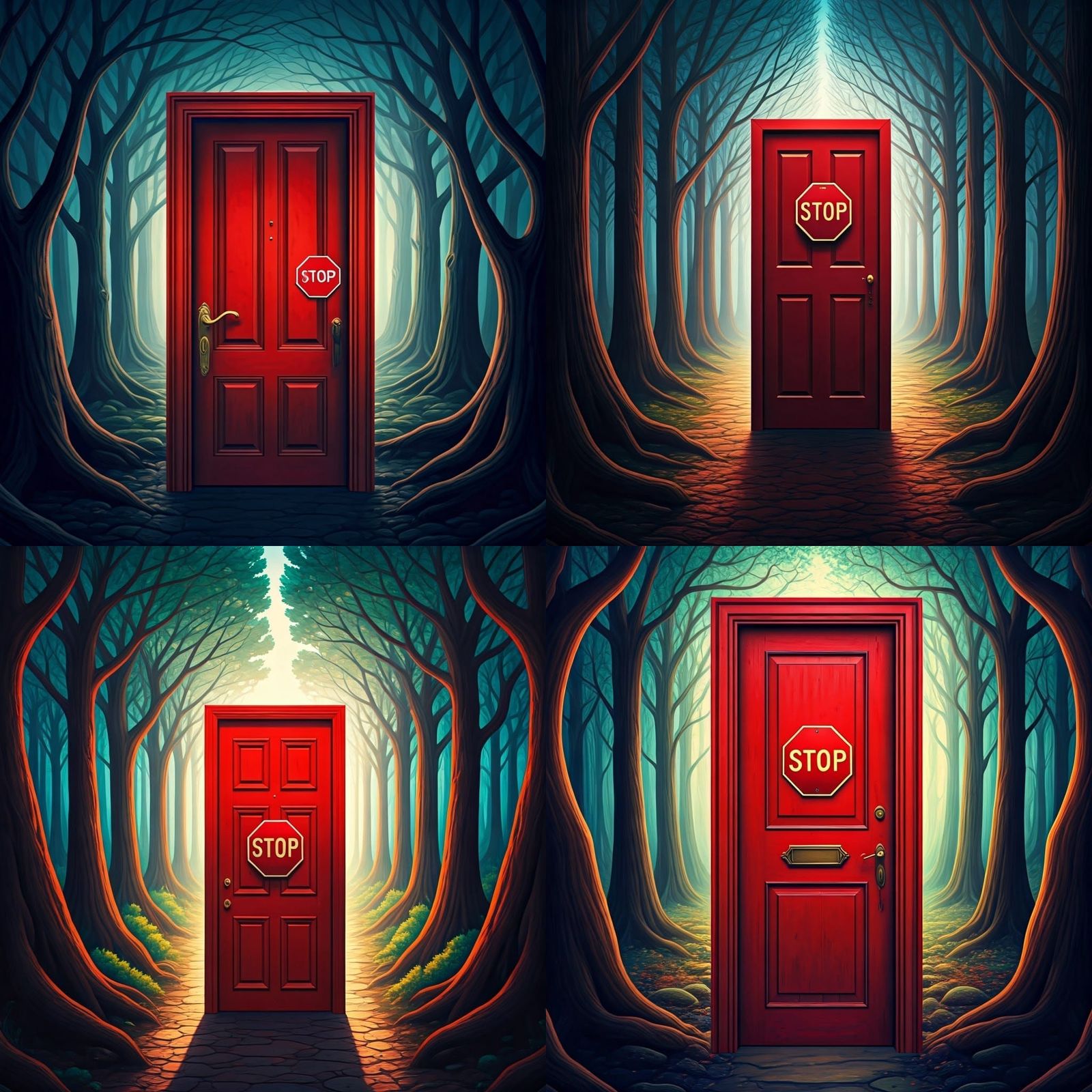 Surreal Red Door in Woods, Dali Style