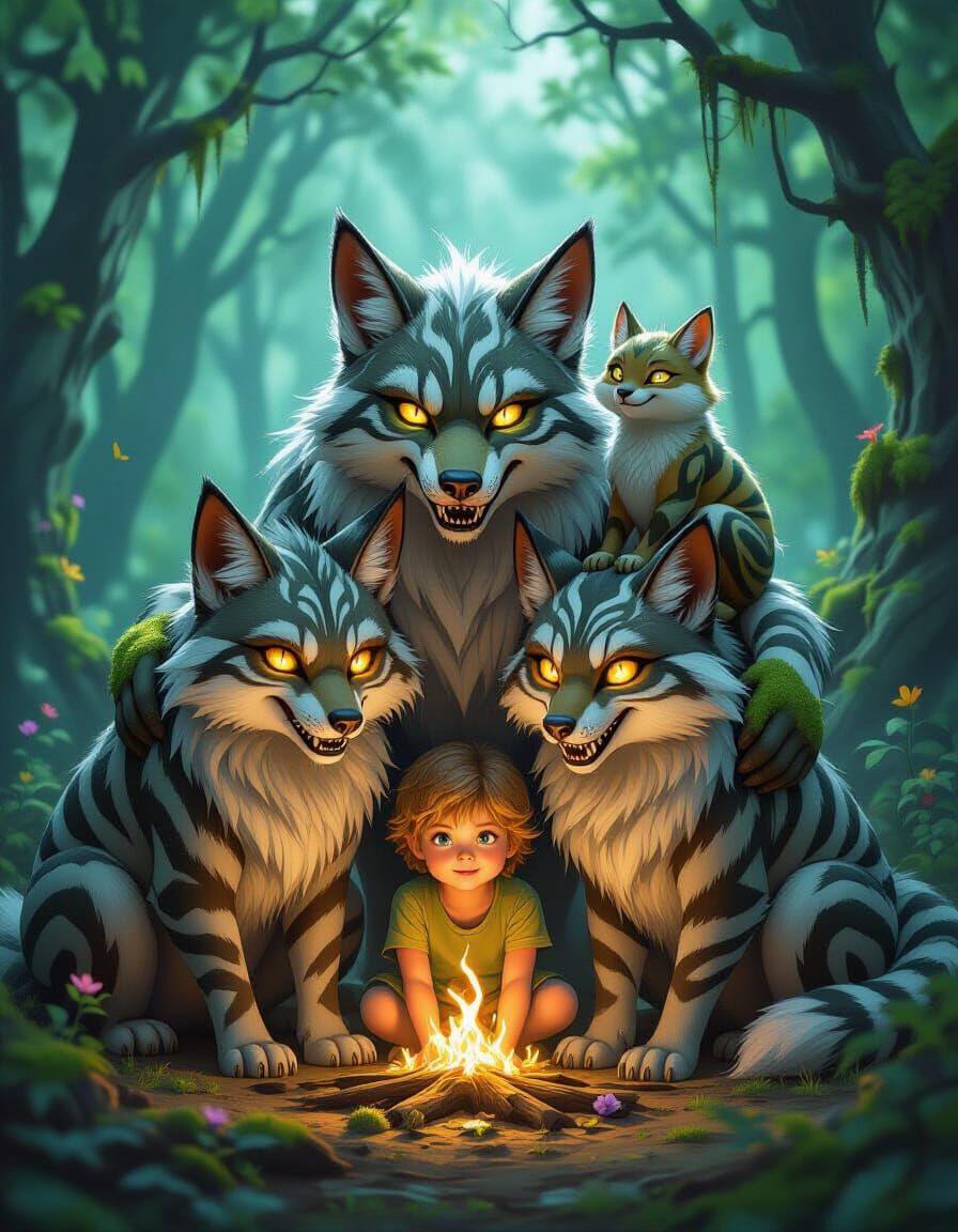 Enchanted Forest Guardians in Painterly 3D Style