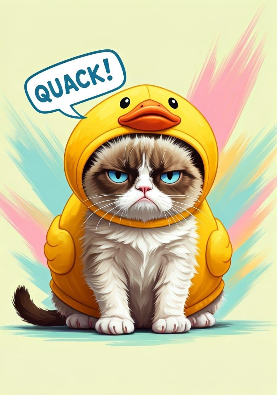 Grumpy Cat in Yellow Rubber Duck Costume