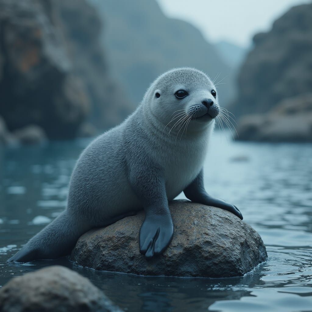 Baby Seal on Rock: Synthwave CGI Render