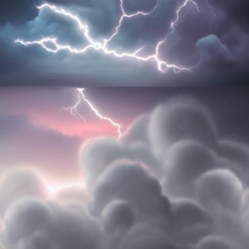 Wise Man in Fluffy Clouds with Lightning