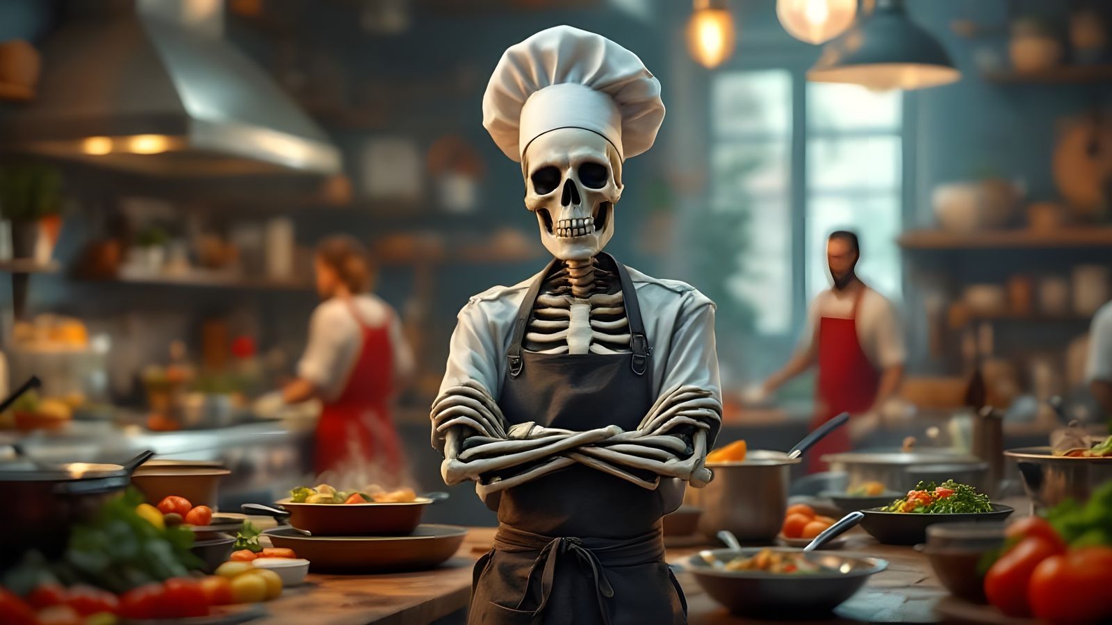 Skeleton Chef's Culinary Stand-off: A 3D Parody