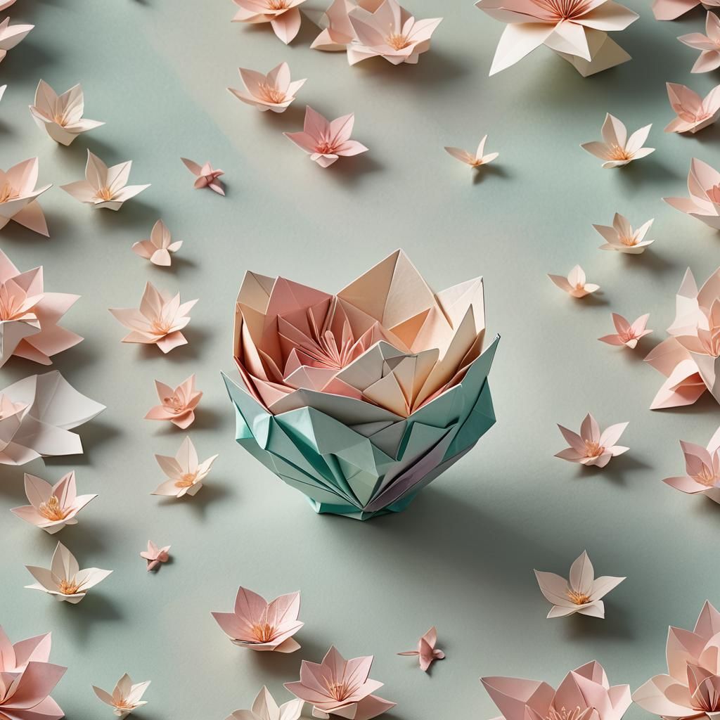 Origami Vessel with Ethereal Liquid in Pastel Hues