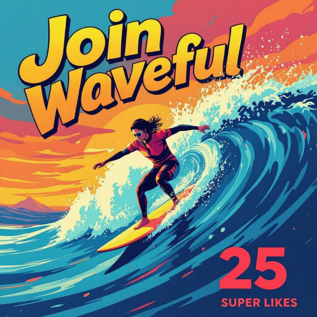 Vibrant Ad Poster of Surfer Promoting Waveful