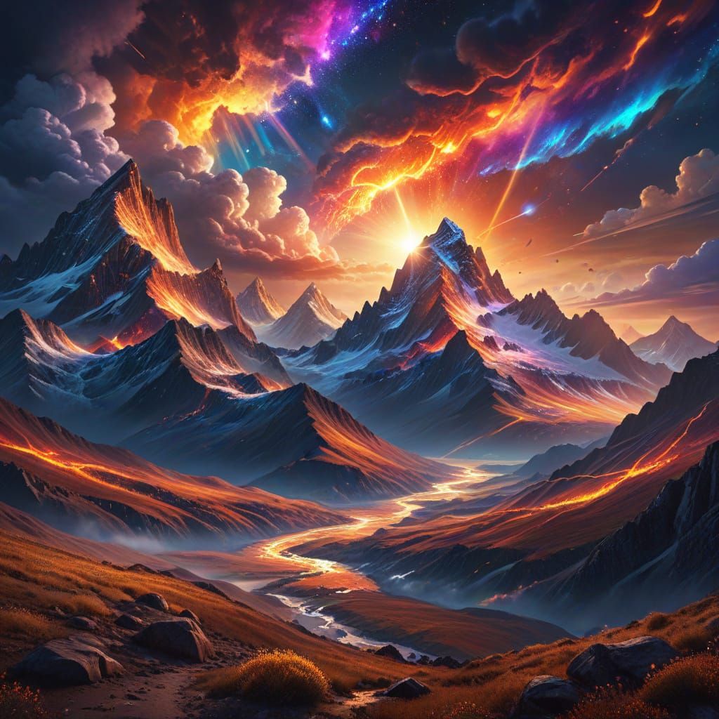 Vibrant Cosmic Landscape in Hyper-Realistic Digital Painting