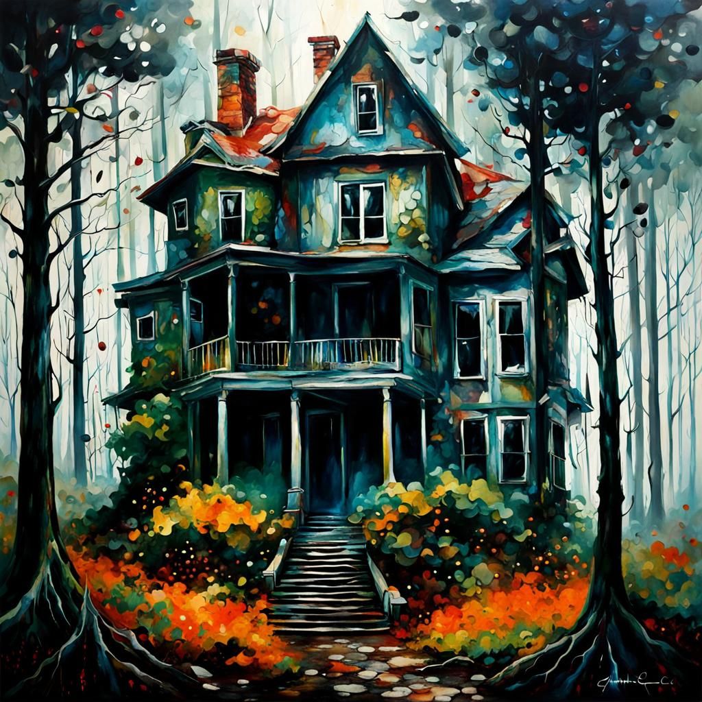 Futuristic House in Forest: Watercolor Illustration