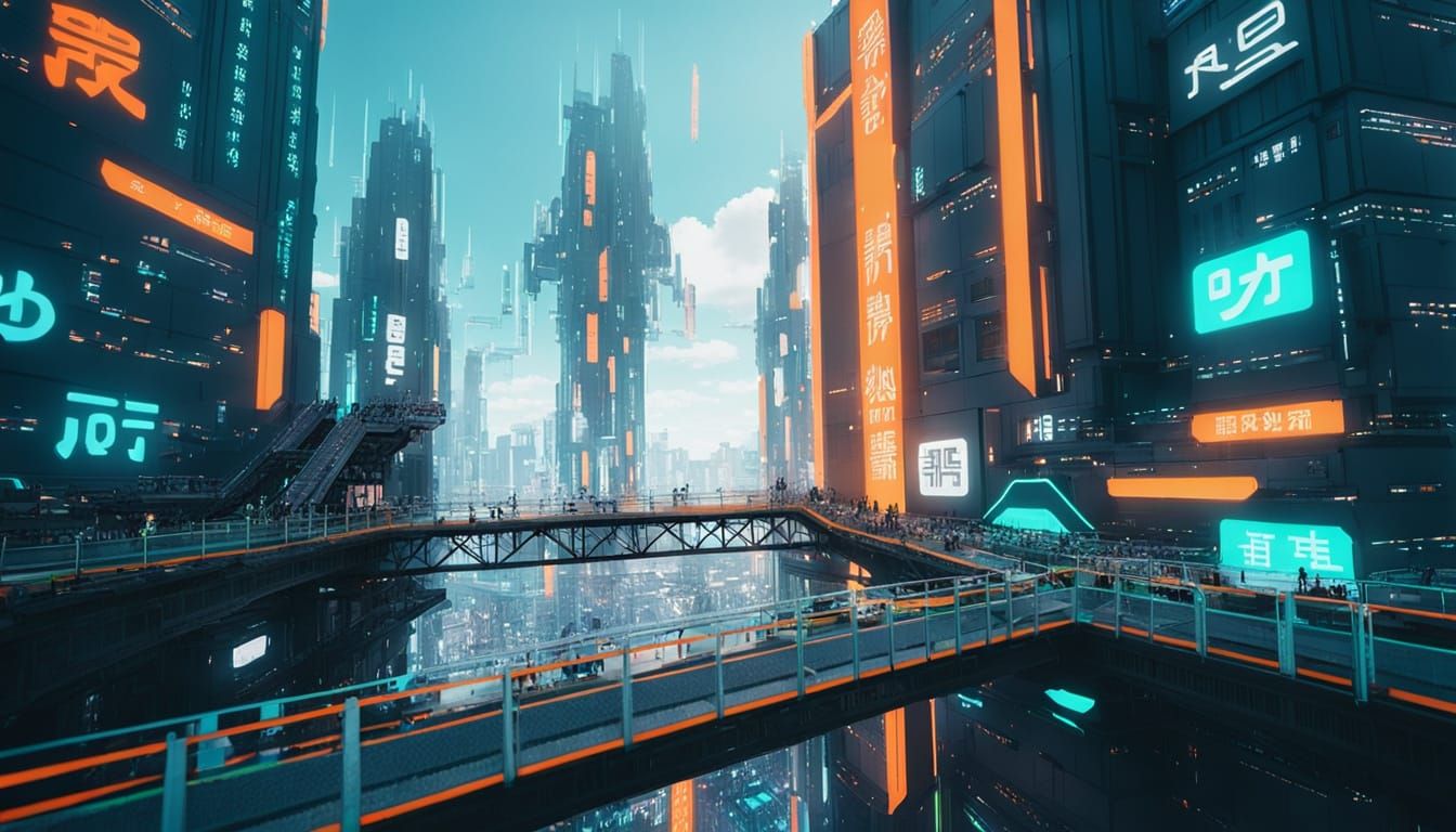 Neon Cyber Metropolis at Sunset