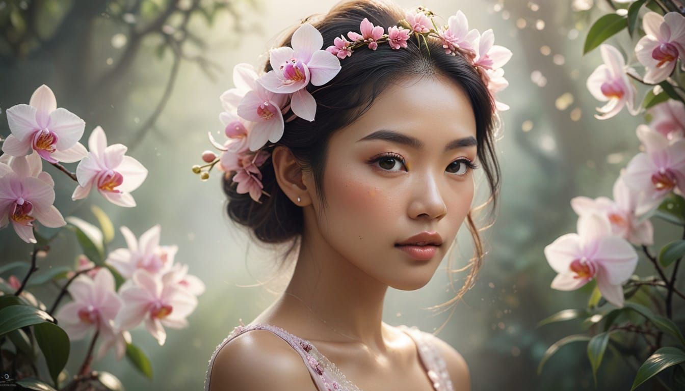 Ethereal Portrait of Indonesian Girl with Floral Wreath