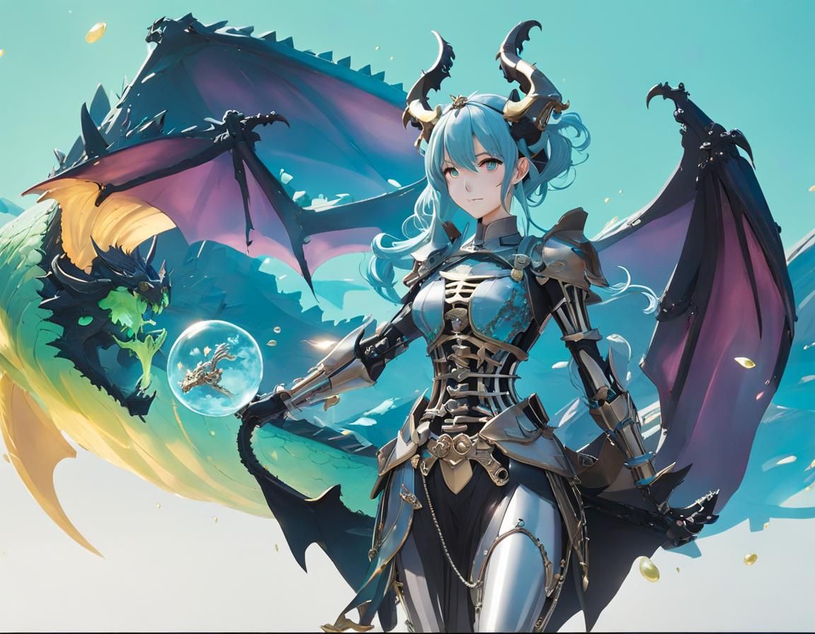 Dragon Girl with Robot Skeleton and Slime Body