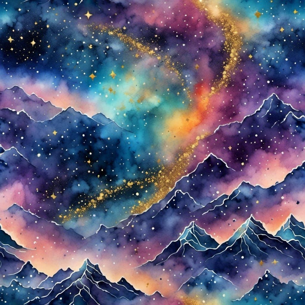 Cosmic Starry Night Over Mountain Valley