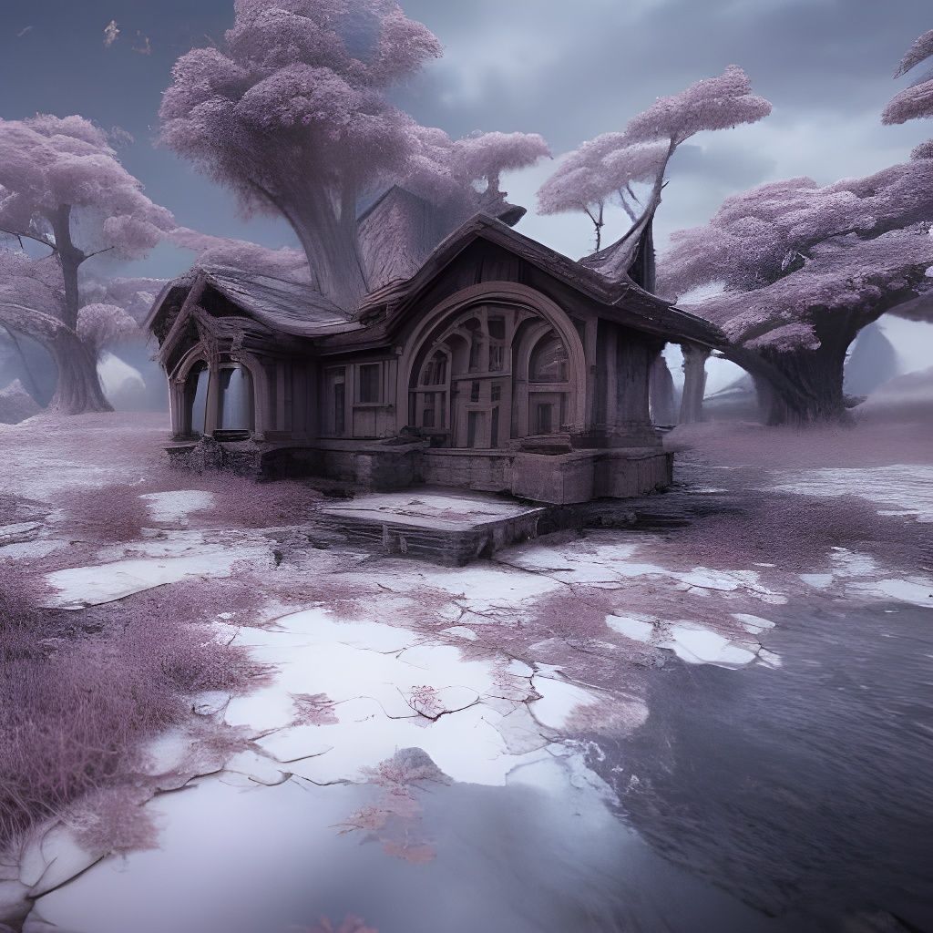 Decaying Gingerbread House in Spring, Digital Matte Painting