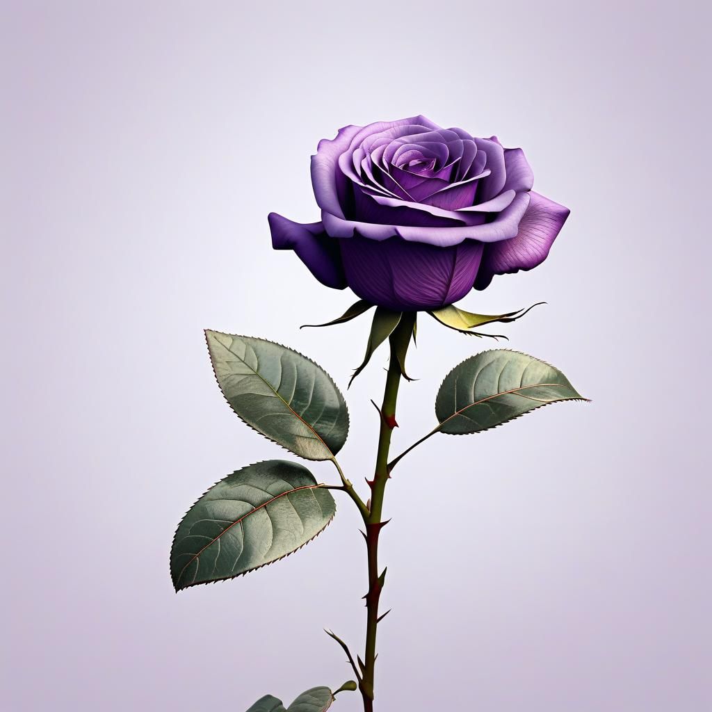Hyperrealistic Purple Rose on White, Vintage Style