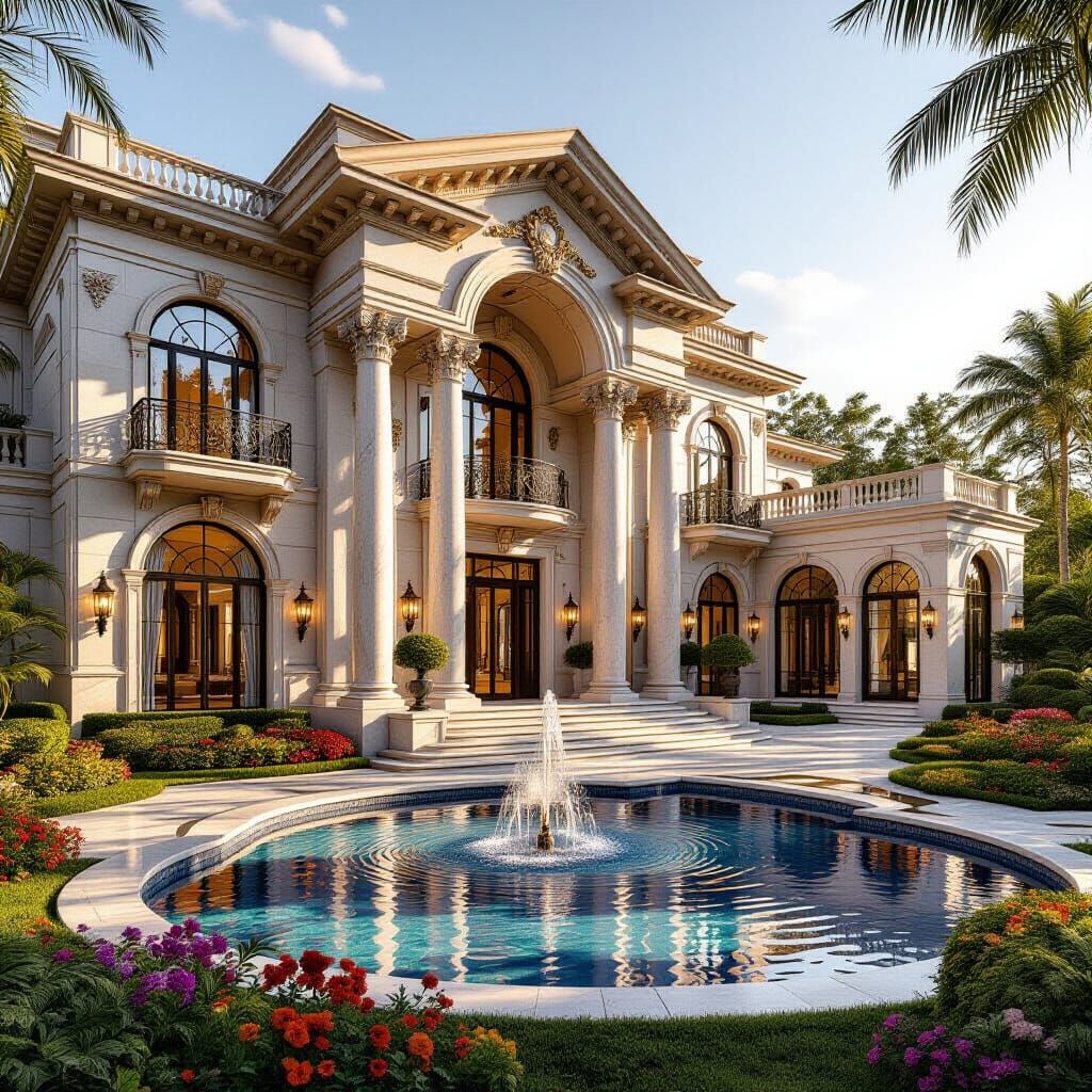 Luxury Mansion: Modern Architecture in Golden Light