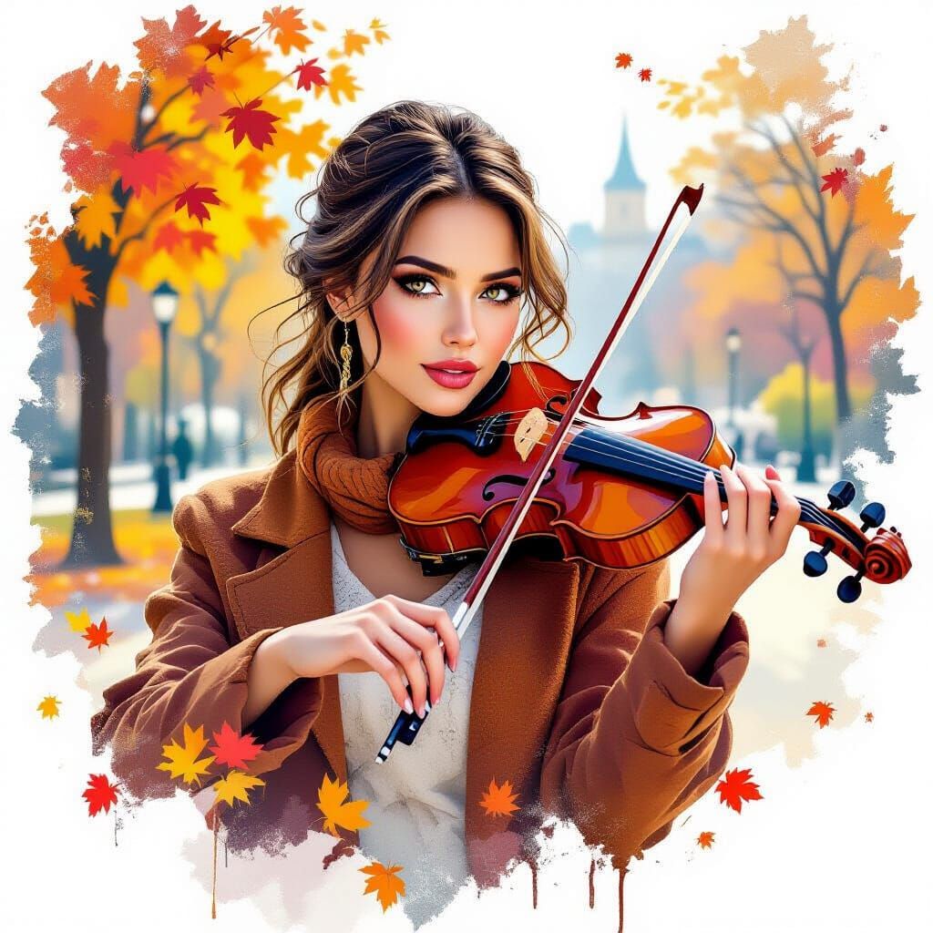 Expressive Woman Playing Violin in Autumn Park