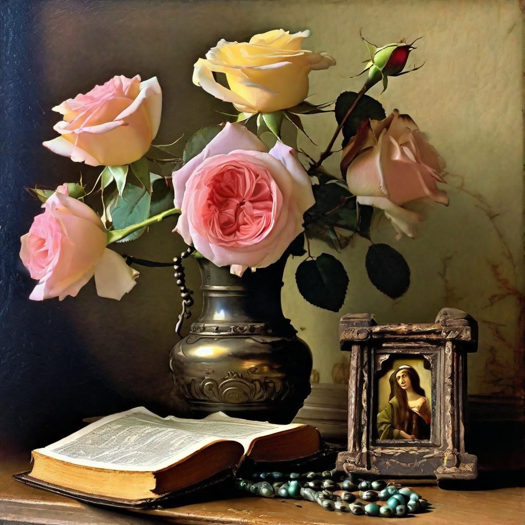Gothic Roses Still Life in Renaissance Style