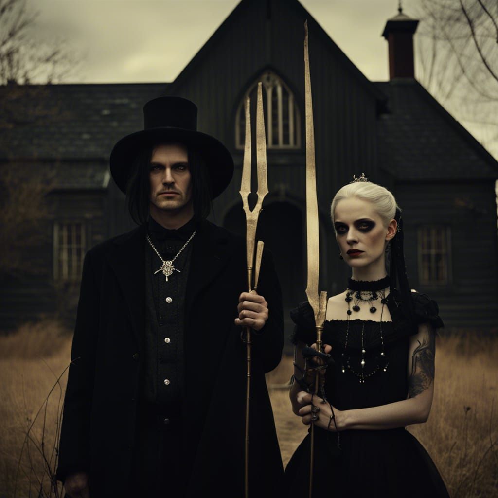 Gothic Couple Reimagines American Gothic in Film Still
