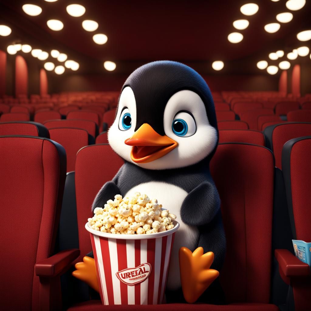 Penguin at the Cinema: A Digital Painting