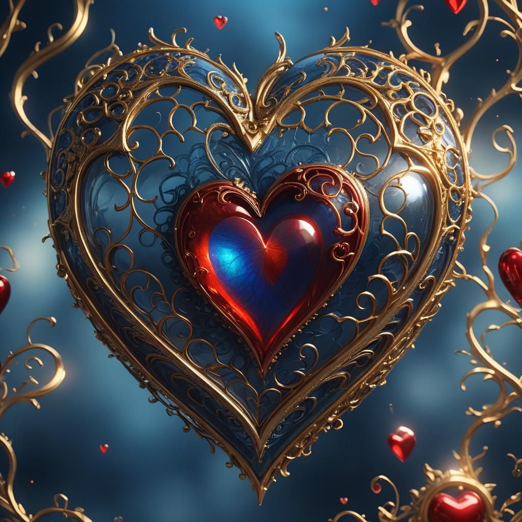 Glass Heart with Golden Filigree in Dark Fantasy Style
