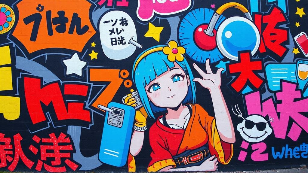 Energetic Neon Nostalgia: Urban Graffiti Mural