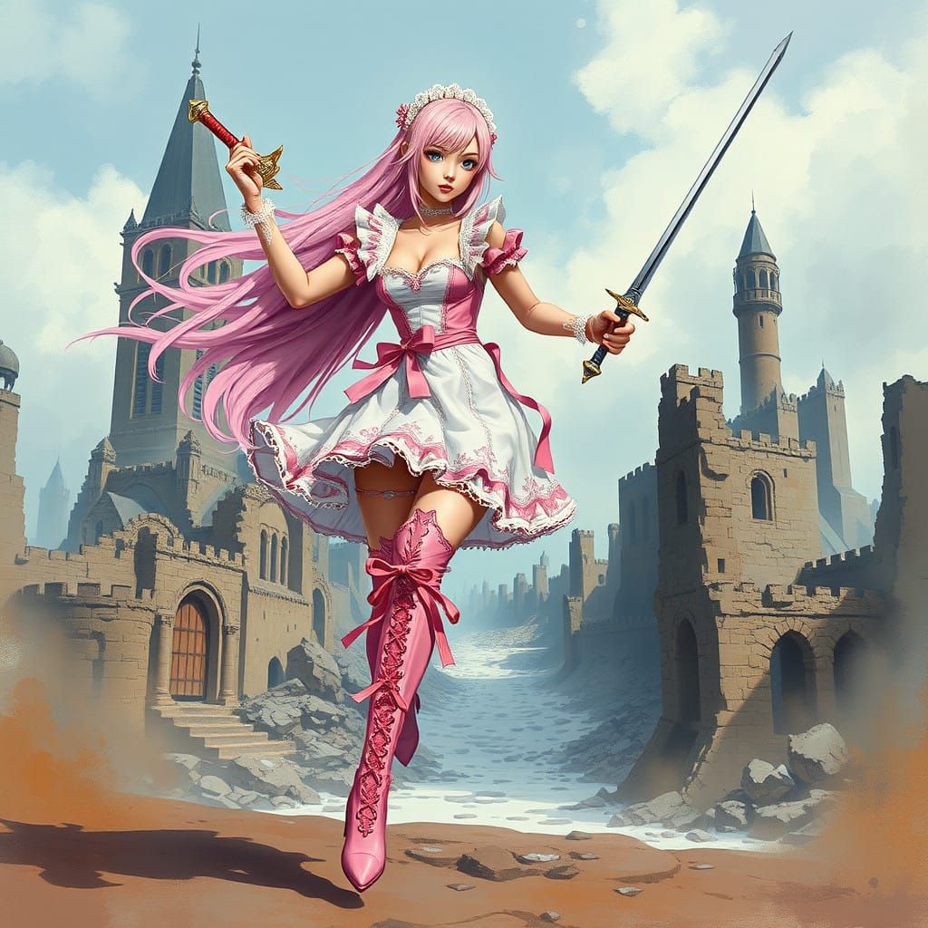 Maid Maidette Charges Forward in Fantasy Ruin