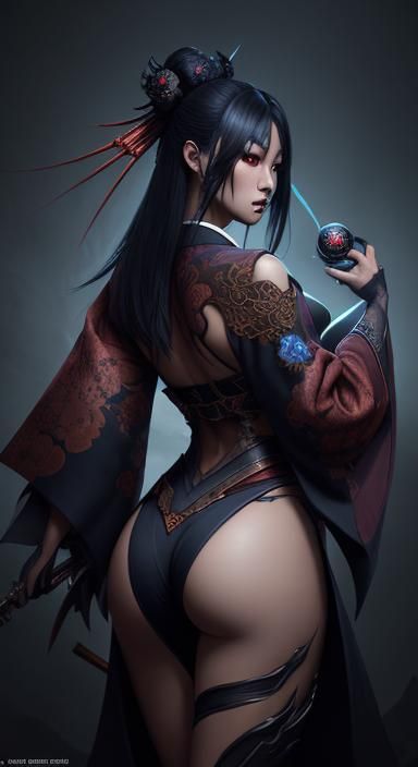 Kimono-Clad Woman: Detailed Matte Painting in 8k