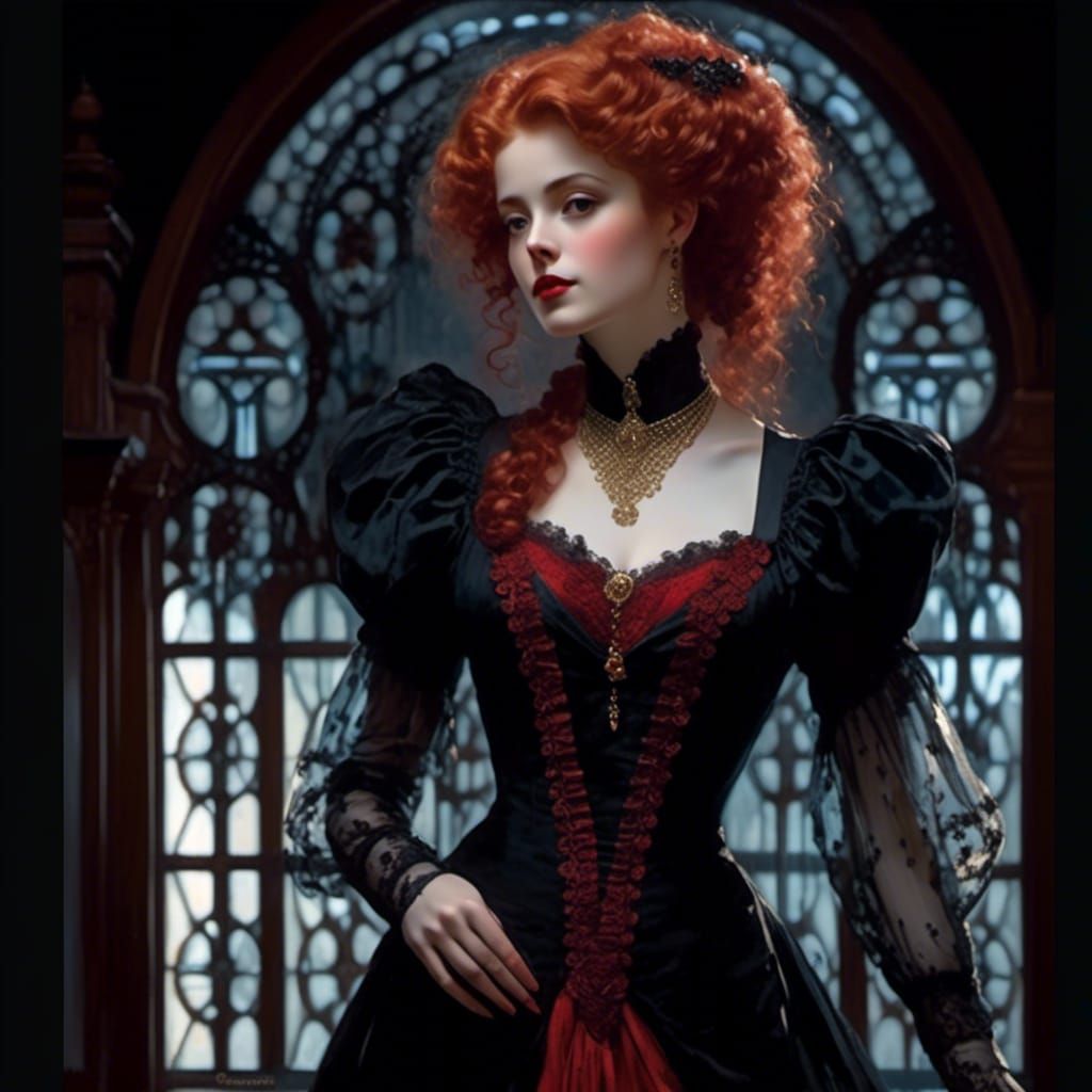 Victorian Vampire Portrait in Edward Cucuel Style