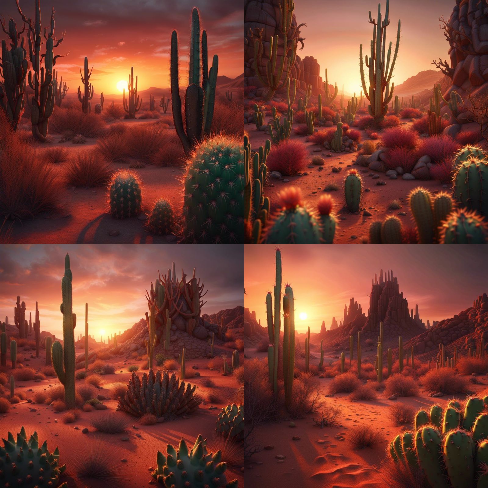 Fantastical Desert Sunset with Cactus: Matte Painting