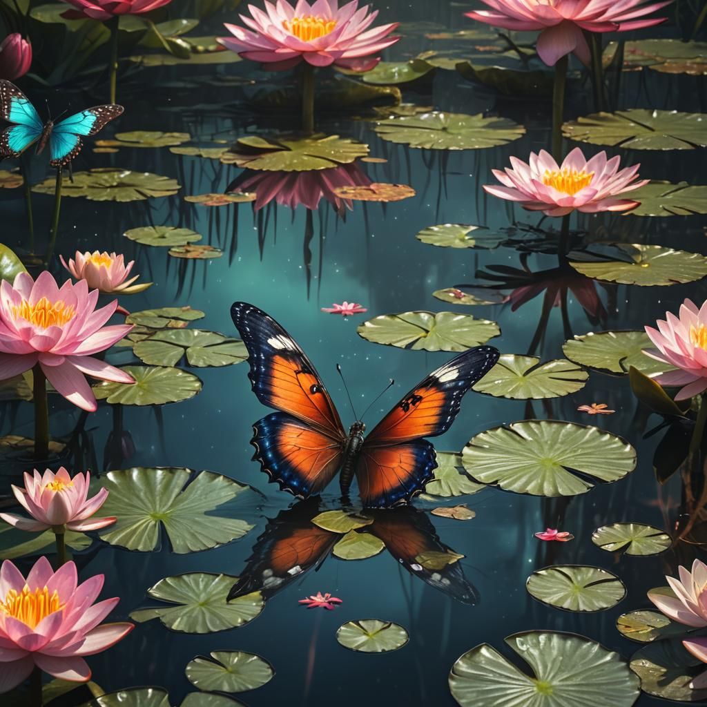 Majestic Butterfly on Lilypad: Digital Matte Painting