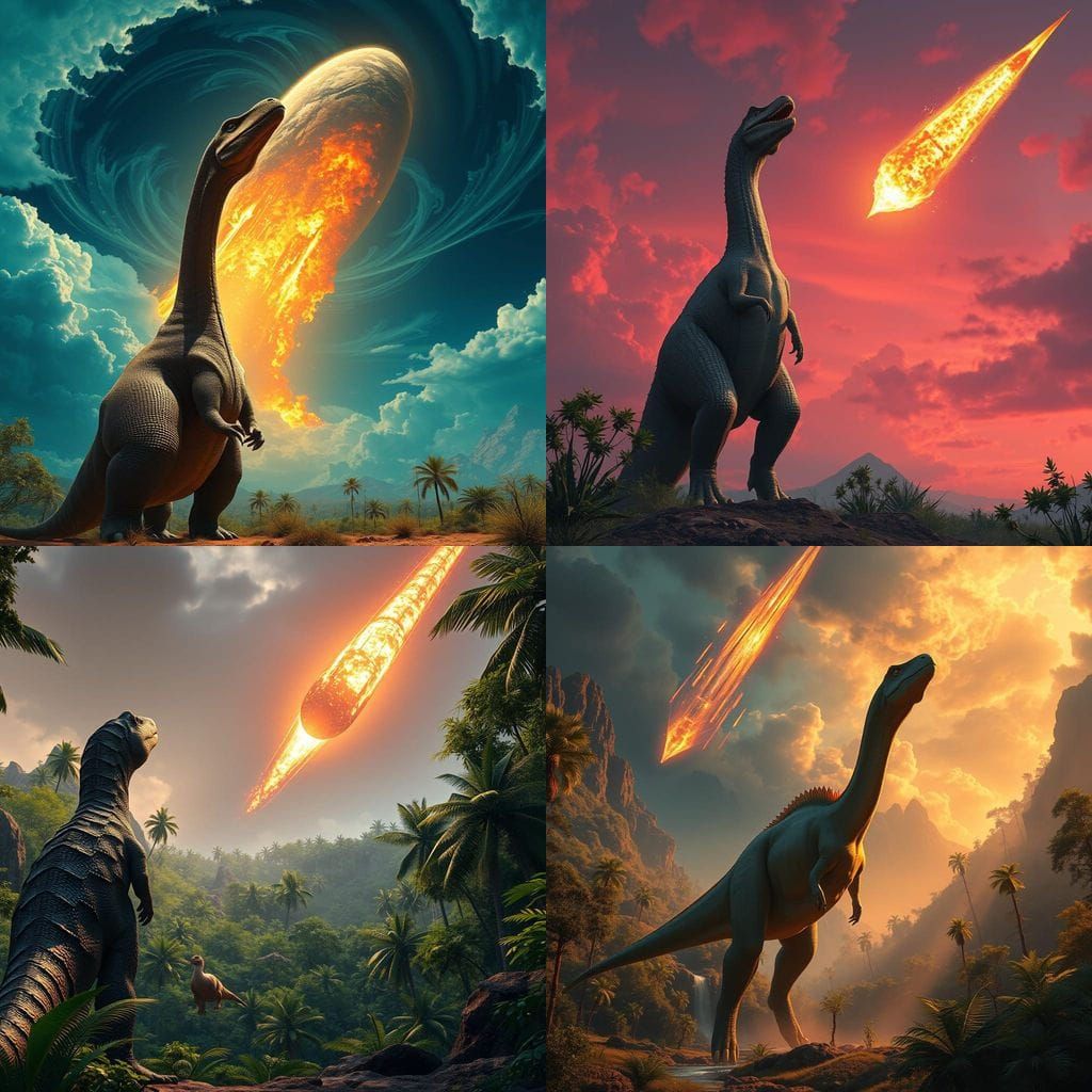 Dinosaur Stares Down an Apocalyptic Meteorite in Vibrant Fan...