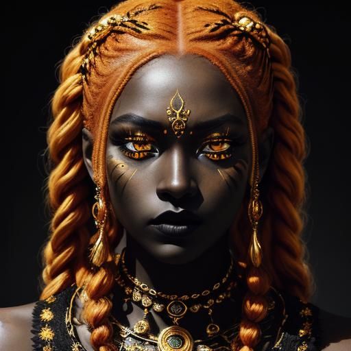 Striking Moon Goddess with Tiger Stripes and Braids