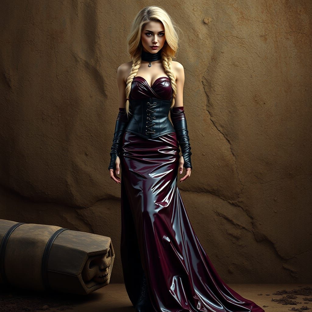 Surreal Hyperrealistic Goddess in Burgundy Latex and PVC