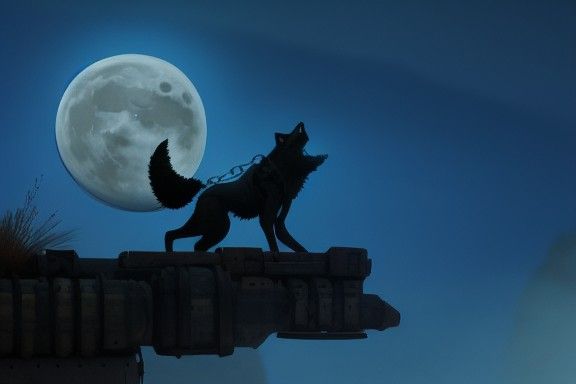 Steampunk Robotic Wolf Howling at Moon