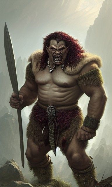 Fierce Half-orc Chieftain in Maximalist Matte Painting
