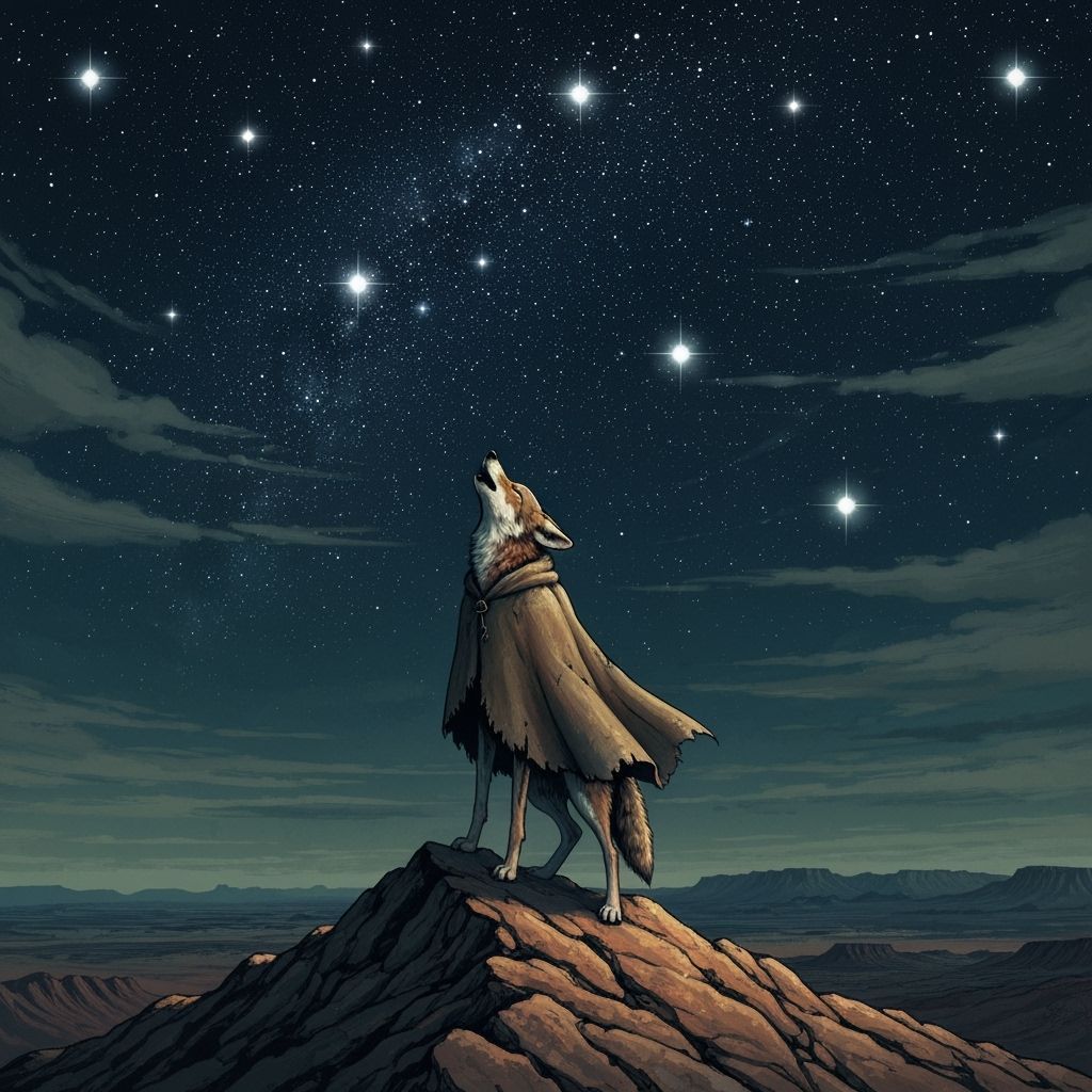 Desert Coyote Howling at Starry Sky
