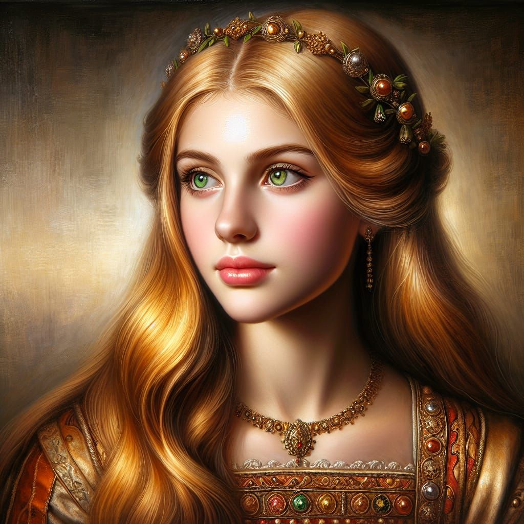 Medieval Portrait of a Noble Woman with Golden Hair