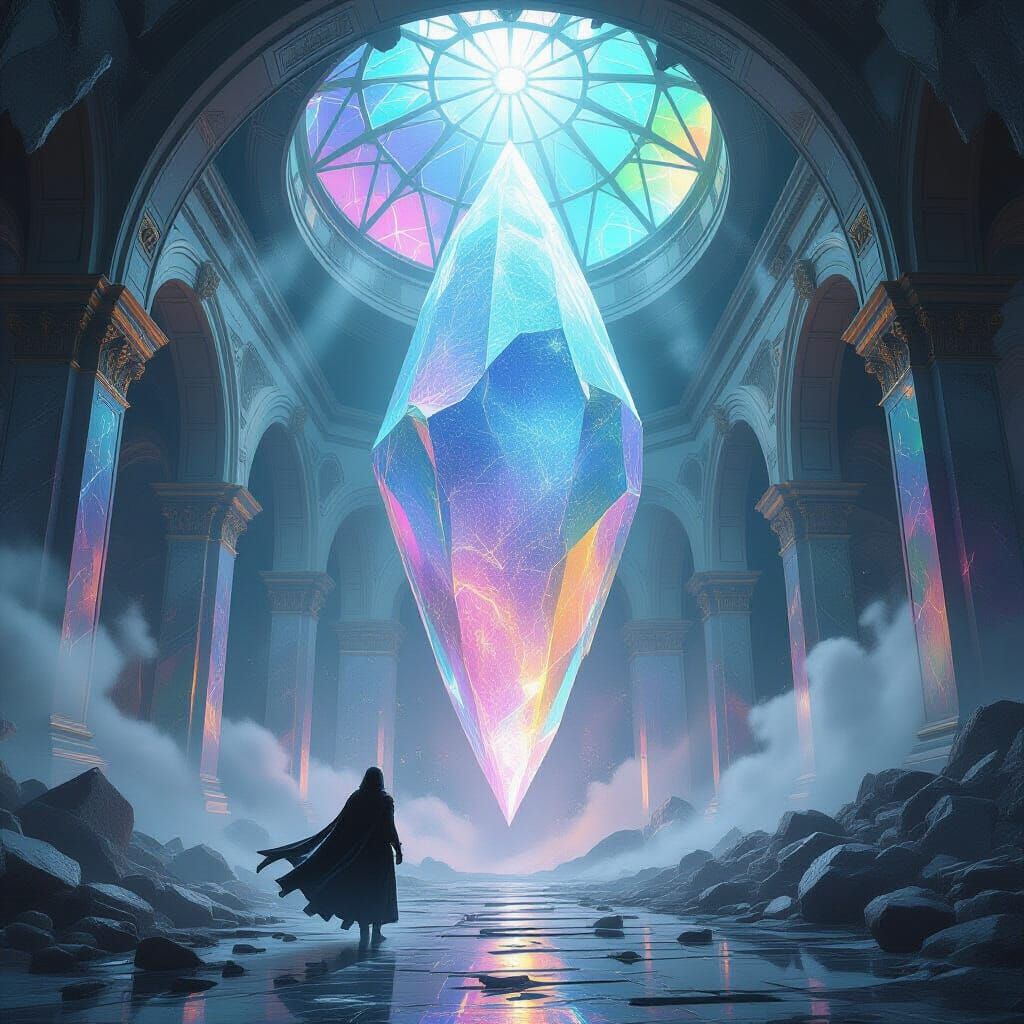 Elemental Gliding Through Crumbling Marble Sanctum