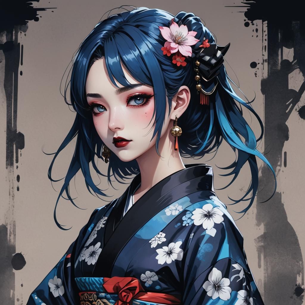 Gothic Kimono Girl, Manga-Style Anime Art