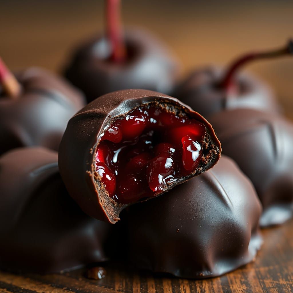 Velvety Chocolate Cherry Cordials in Luscious Photorealistic...