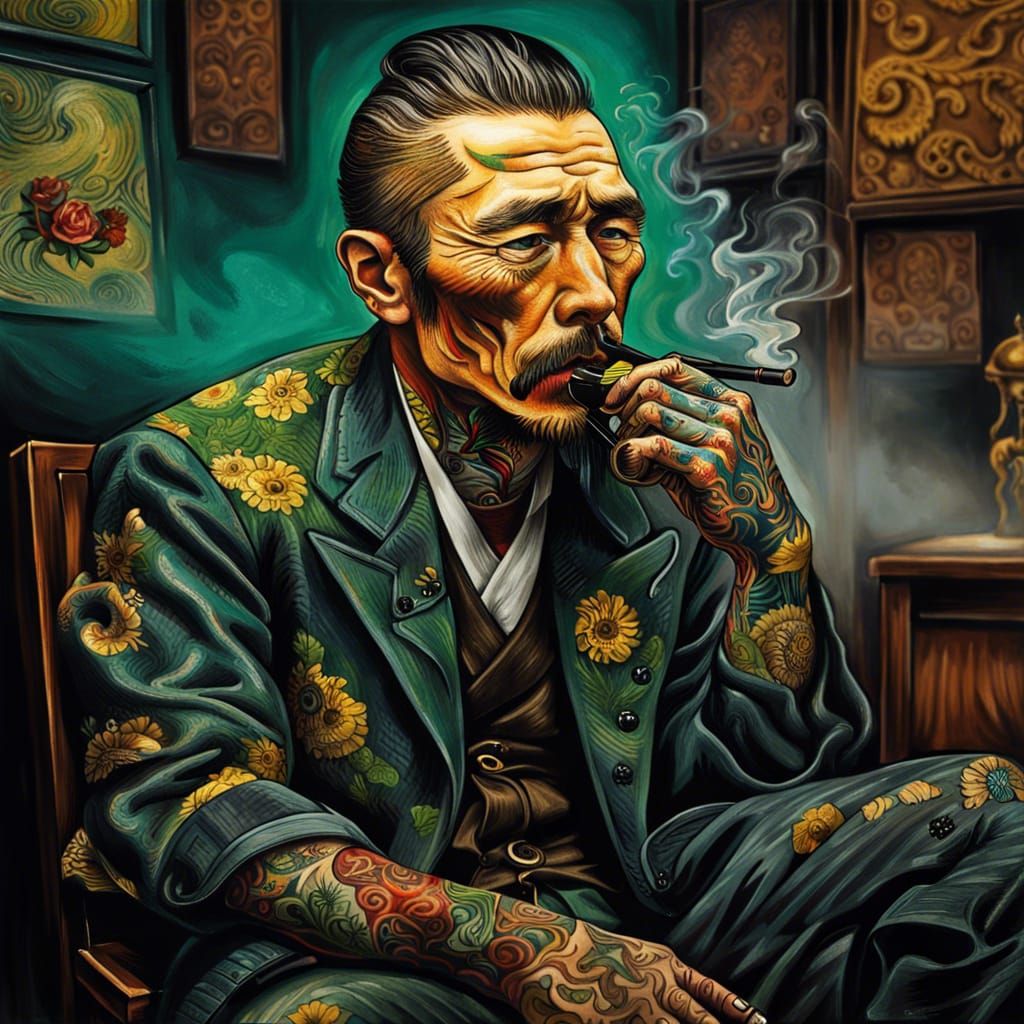 Yakuza Gangster on Throne as Impasto Painting