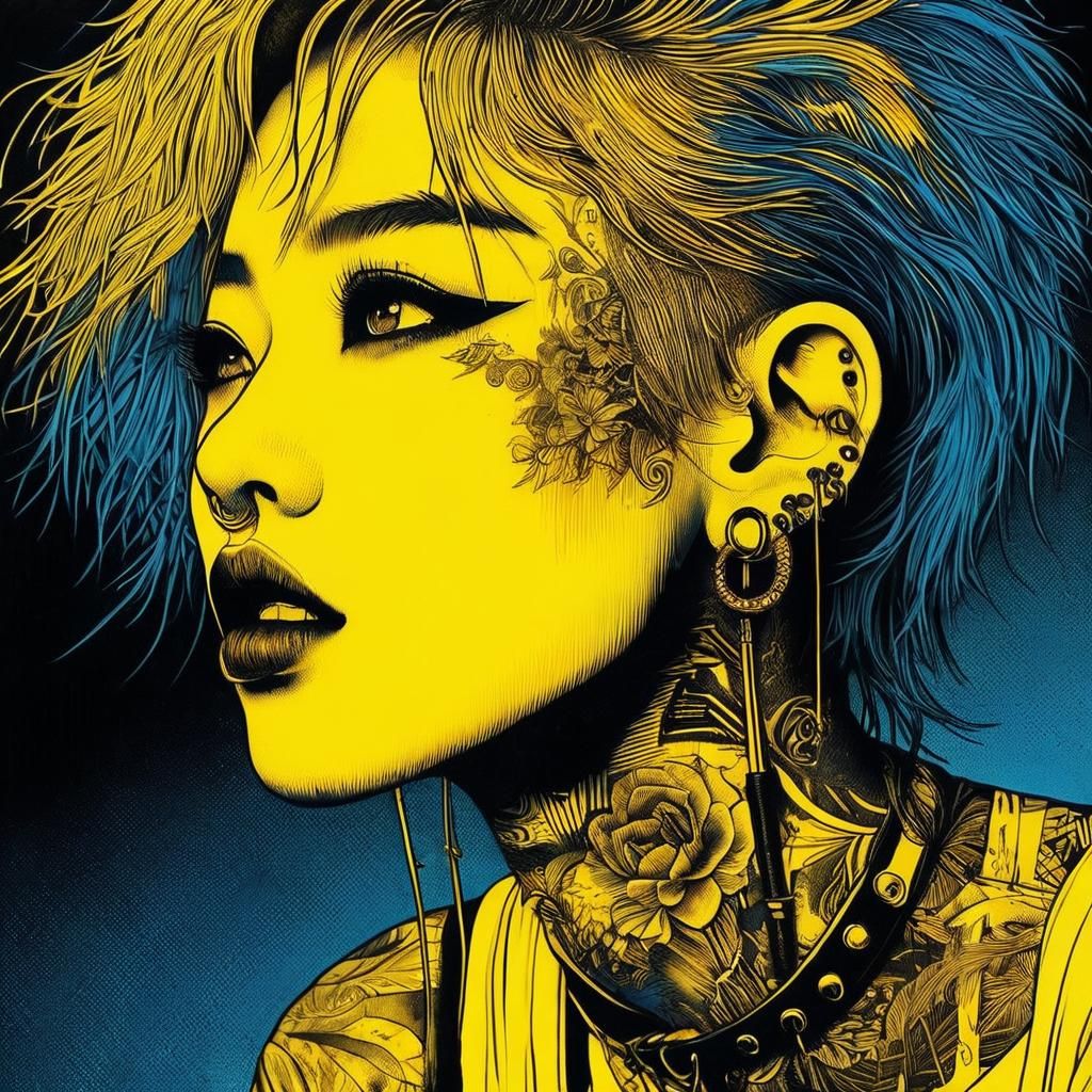 Punk Korean Kisaeng Portrait in Yellow and Blue