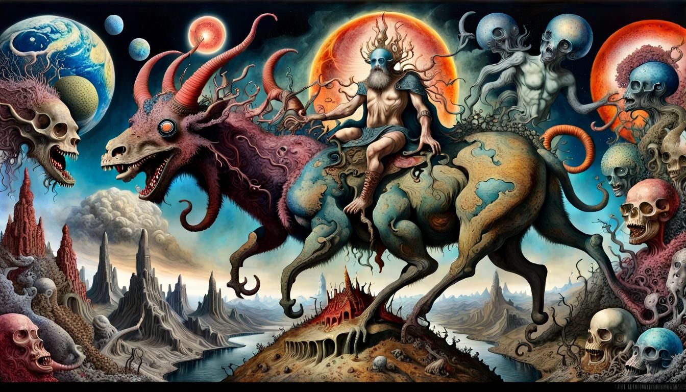 Ragnarök Apocalypse: Surreal Collage in Mixed Media